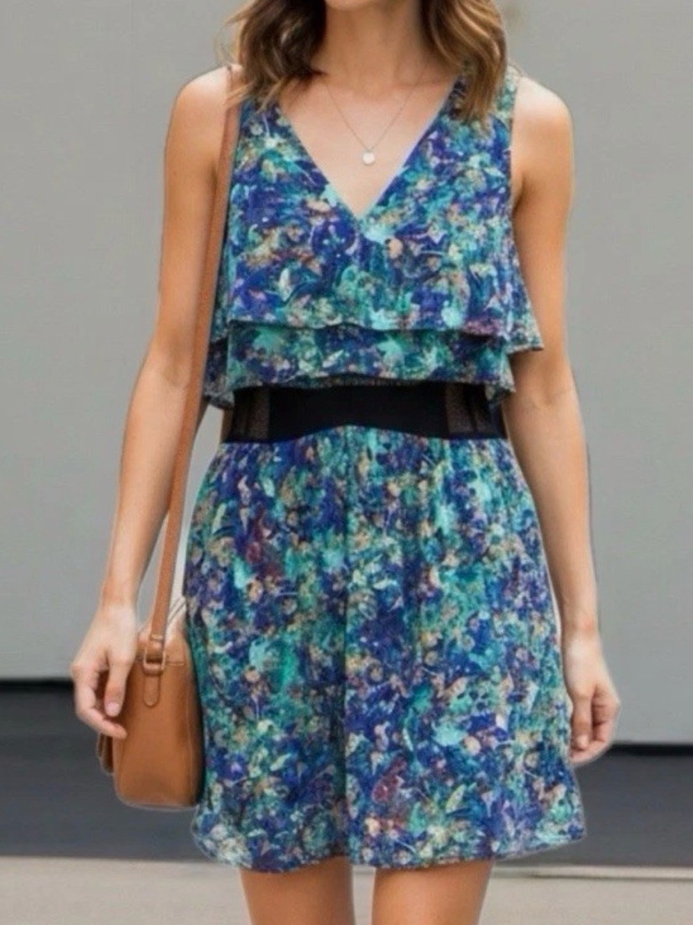 Princess Vera Wang Sleeveless Floral Dress w/ Mesh Stomach Panel Juniors Size 3